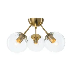Brass Mid-Century 3-Light Glass Globe Semi Flush Mount