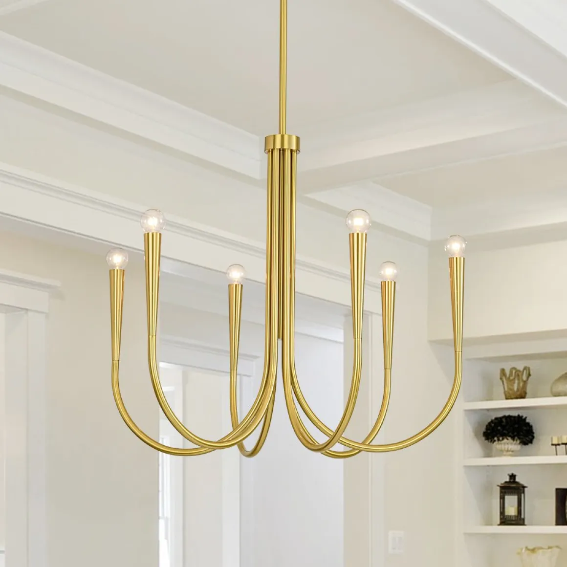 Brass Mid-Century Minimalist Tiered Candle Style Chandelier