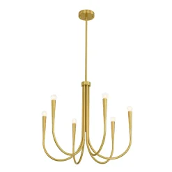 Brass Mid-Century Minimalist Tiered Candle Style Chandelier
