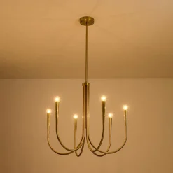 Brass Mid-Century Minimalist Tiered Candle Style Chandelier