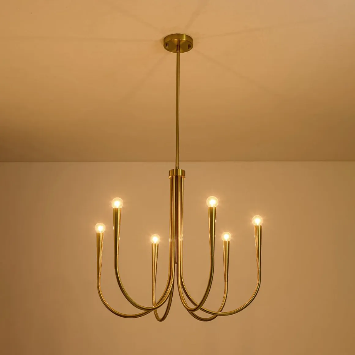 Brass Mid-Century Minimalist Tiered Candle Style Chandelier