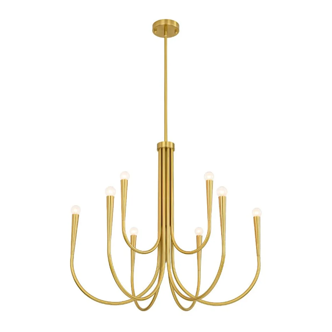 Brass Mid-Century Minimalist Tiered Candle Style Chandelier
