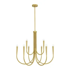 Brass Mid-Century Minimalist Tiered Candle Style Chandelier