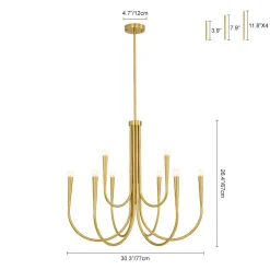 Brass Mid-Century Minimalist Tiered Candle Style Chandelier