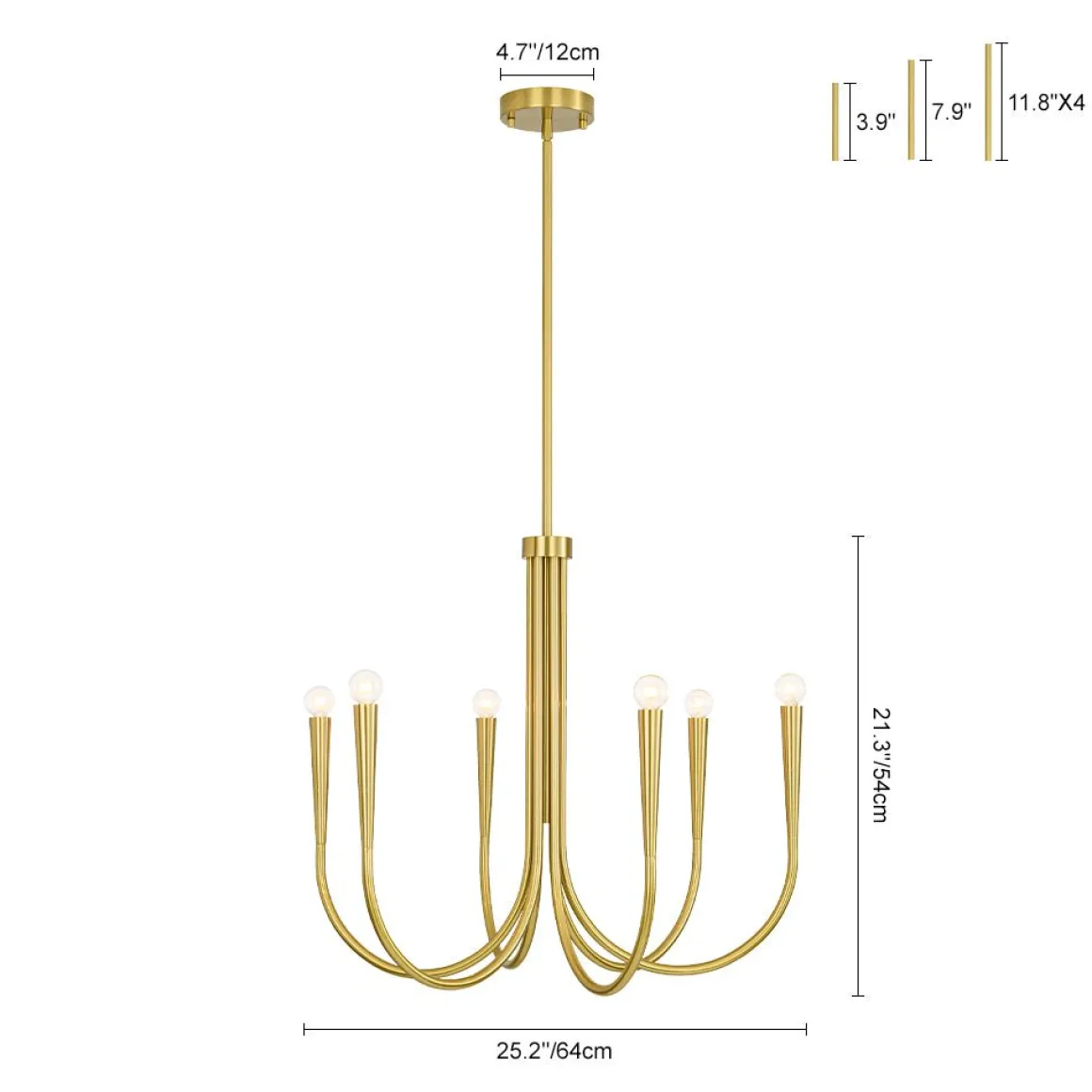 Brass Mid-Century Minimalist Tiered Candle Style Chandelier