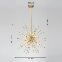 Brass Ribbed Glass Globe Bubble Sputnik Sunburst Chandelier