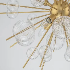 Brass Ribbed Glass Globe Bubble Sputnik Sunburst Chandelier