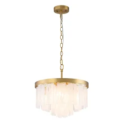 Brass Round Tiered Opal Swirl Glass Pendant Chandelier