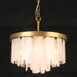 Brass Round Tiered Opal Swirl Glass Pendant Chandelier