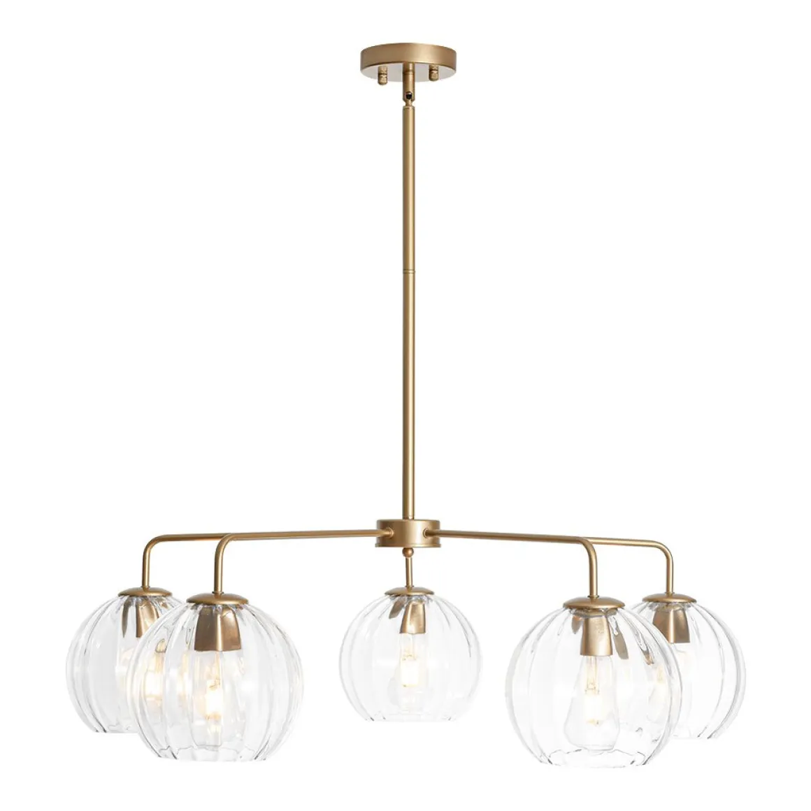 Brass Striped Ribbed Glass Globe 5-light Sputnik Chandelier