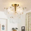 Brass Tiered Opal Swirl Glass Semi Flush Chandelier
