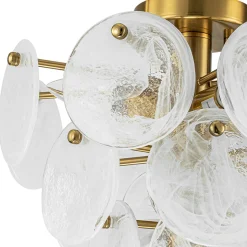 Brass Tiered Opal Swirl Glass Semi Flush Chandelier