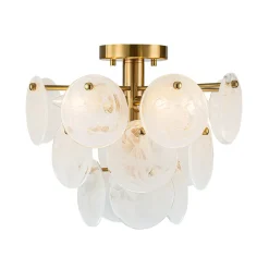 Brass Tiered Opal Swirl Glass Semi Flush Chandelier