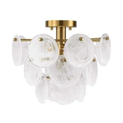 Brass Tiered Opal Swirl Glass Semi Flush Chandelier