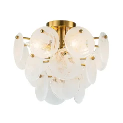 Brass Tiered Opal Swirl Glass Semi Flush Chandelier