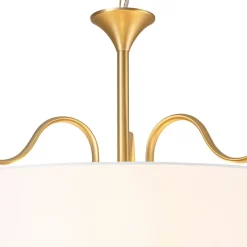 Brass White Fabric Drum Cage Semi Flush Dual Mount Chandelier