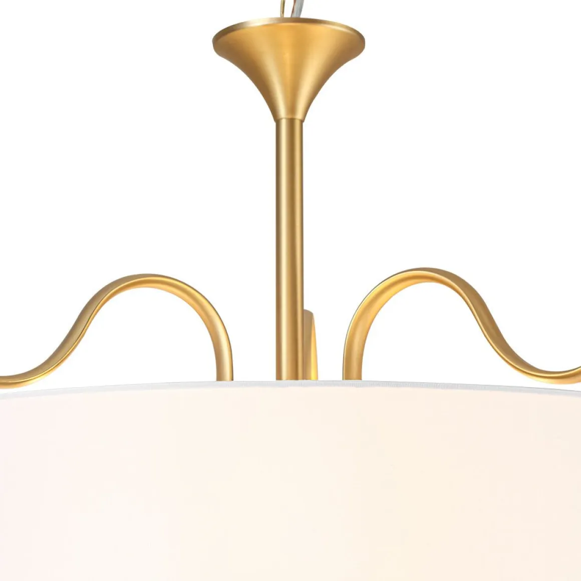Brass White Fabric Drum Cage Semi Flush Dual Mount Chandelier
