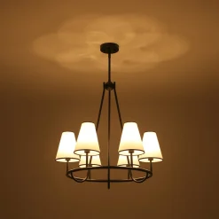 Classic 6-Light Fabric Conical Shade Wheel Chandelier