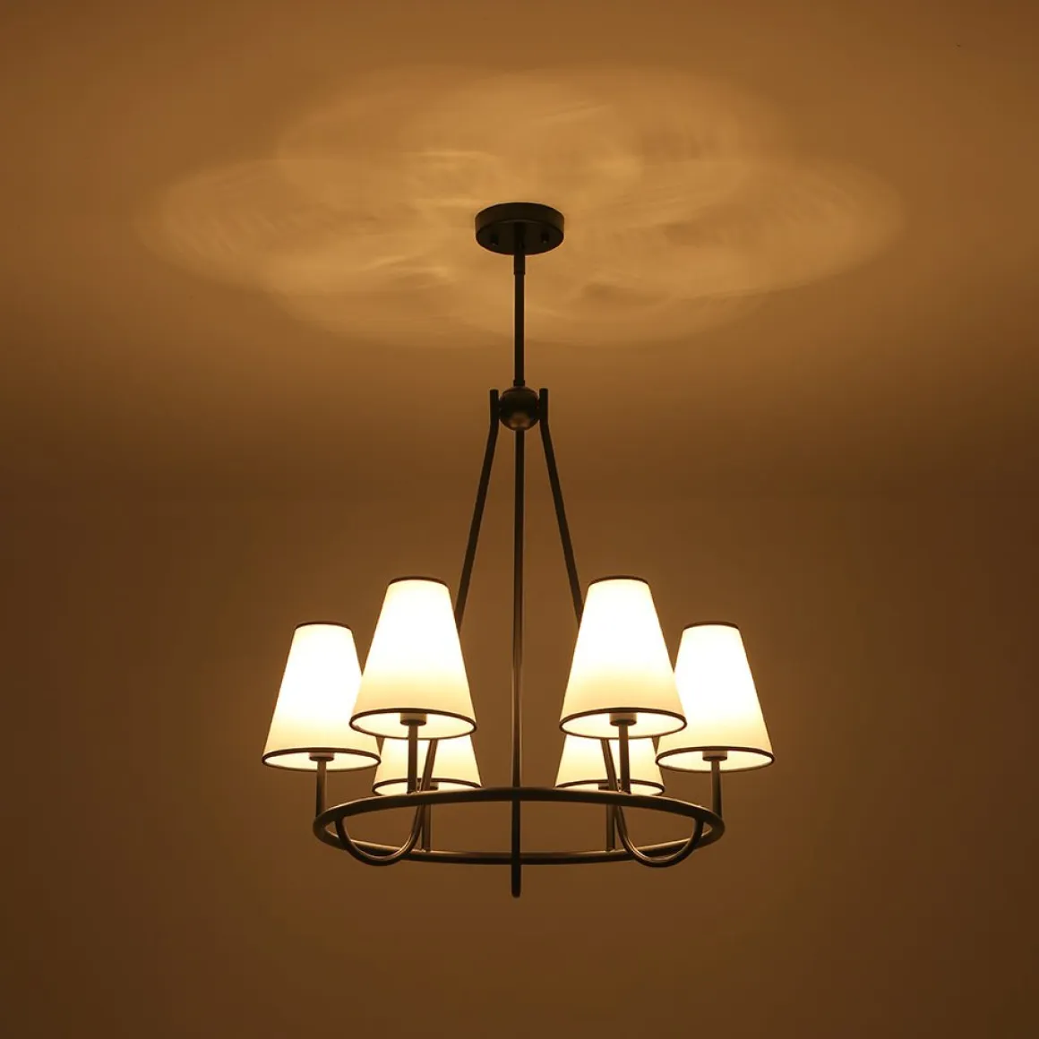 Classic 6-Light Fabric Conical Shade Wheel Chandelier
