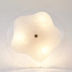Cloudy Style Textured Glass Shallow Bowl Round Semi Flush Mount