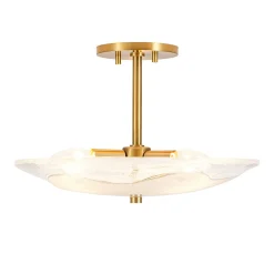 Cloudy Style Textured Glass Shallow Bowl Round Semi Flush Mount