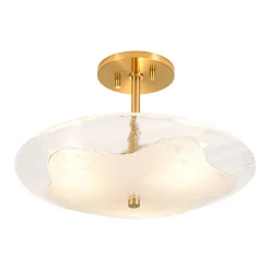Cloudy Style Textured Glass Shallow Bowl Round Semi Flush Mount