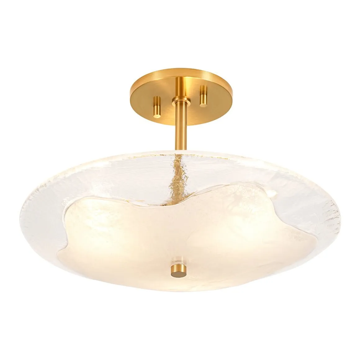 Cloudy Style Textured Glass Shallow Bowl Round Semi Flush Mount
