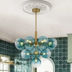 Cluster Gradual Blue Glass Bubble Tiered Chandelier