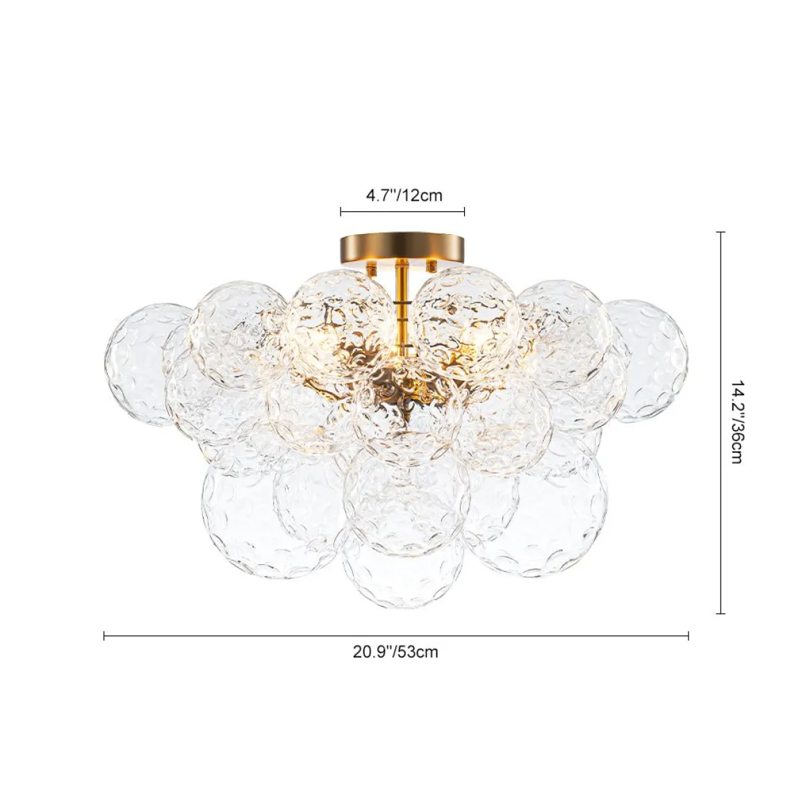 Cluster Hammered Textured Glass Bubble Semi Flush Chandelier