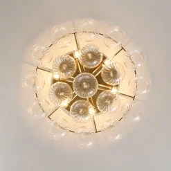 Cluster Ribbed Glass Bubble Round Tiered Semi Flush Chandelier