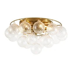 Cluster Ribbed Glass Bubble Round Tiered Semi Flush Chandelier