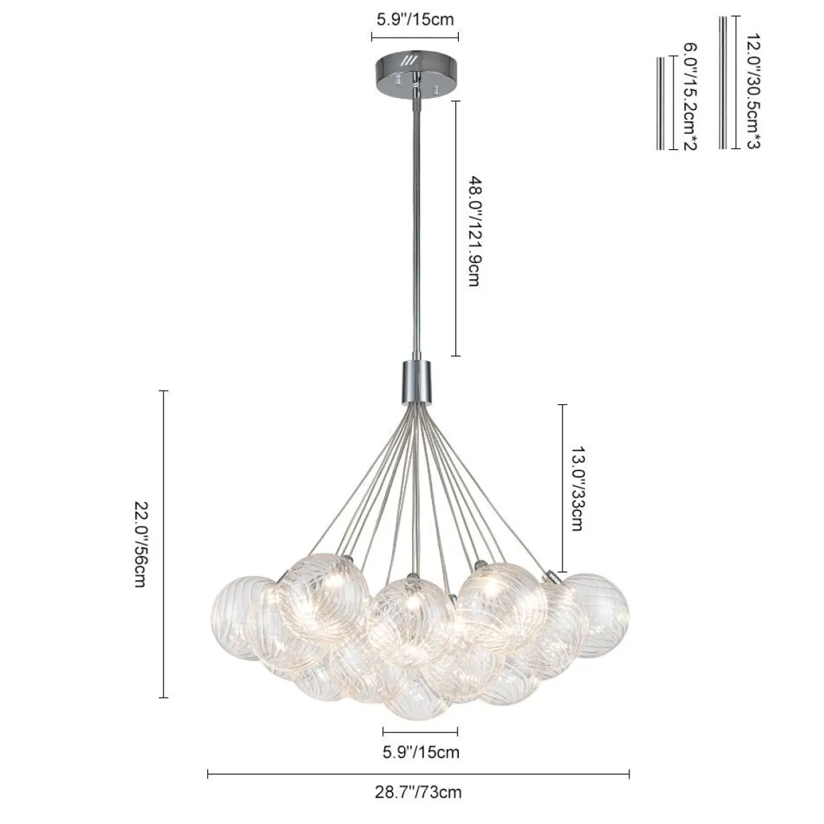 Cluster Ribbed Glass Dimmable LED Bubble Chandelier