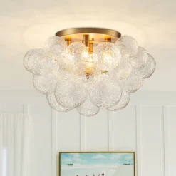 Cluster Rippled Glass Bubble Round Semi Flush Chandelier