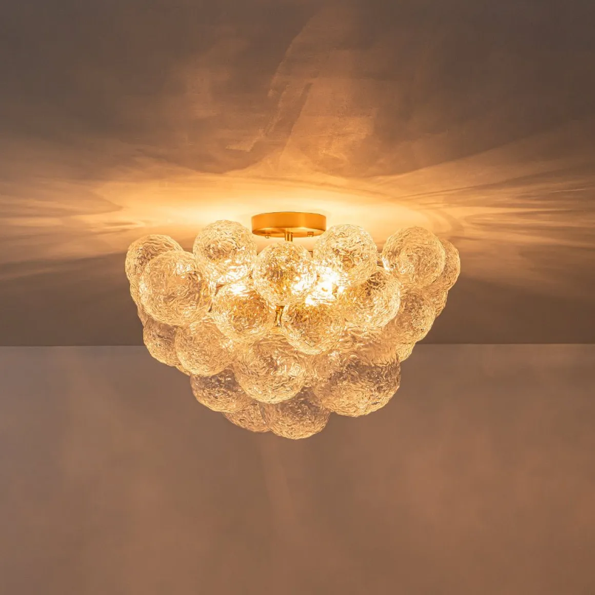 Cluster Rippled Textured Glass Bubble Semi Flush Chandelier