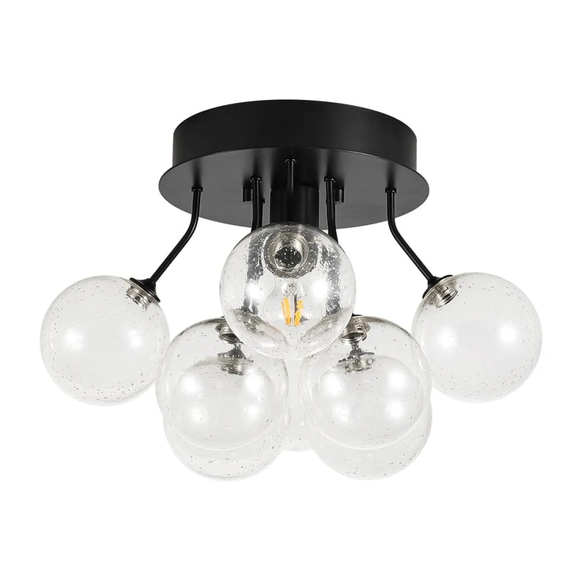Cluster Seeded Glass Globe Bubble Round Semi Flush Mount