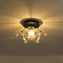 Cluster Seeded Glass Globe Bubble Round Semi Flush Mount