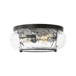 Contemporary Clear Striped Glass Round Flush Mount Light