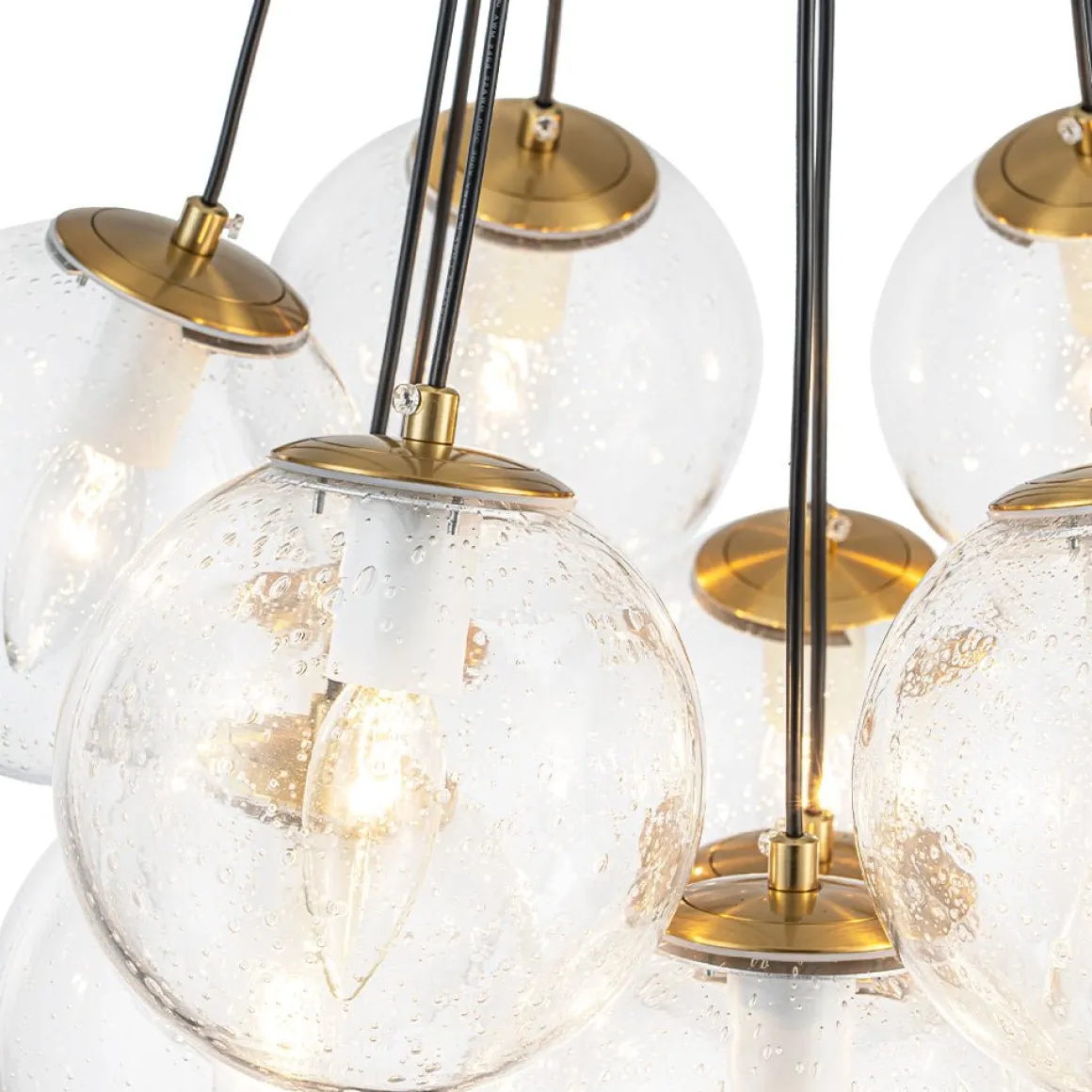 Contemporary Cluster Seeded Glass Globe Bubble Chandelier