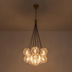 Contemporary Cluster Seeded Glass Globe Bubble Chandelier