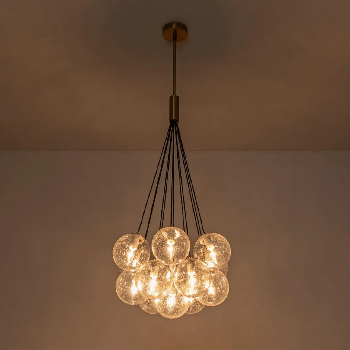 Contemporary Cluster Seeded Glass Globe Bubble Chandelier