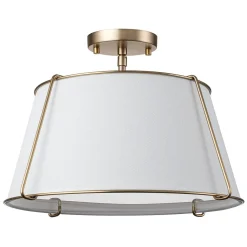 Contemporary Wide Linen Drum Brass Semi Flush Mount