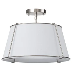 Contemporary Wide Linen Drum Brass Semi Flush Mount