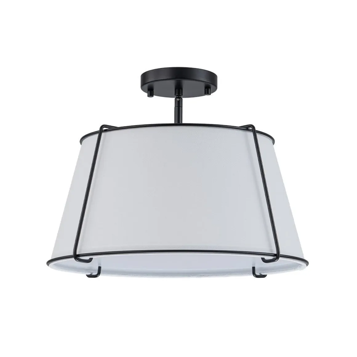 Contemporary Wide Linen Drum Brass Semi Flush Mount