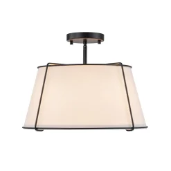 Contemporary Wide Linen Drum Brass Semi Flush Mount
