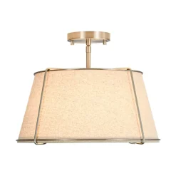 Contemporary Wide Linen Drum Brass Semi Flush Mount