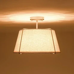 Contemporary Wide Linen Drum Brass Semi Flush Mount