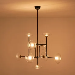 Designer 9-light Glass Dimmable LED Linear Sputnik Chandelier