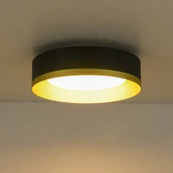 Dimmable LED Black Gold Iron Milky Glass Drum Flush Mount