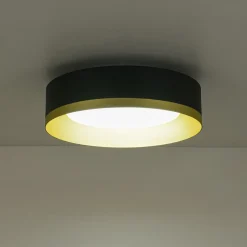 Dimmable LED Black Gold Iron Milky Glass Drum Flush Mount