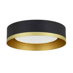 Dimmable LED Black Gold Iron Milky Glass Drum Flush Mount